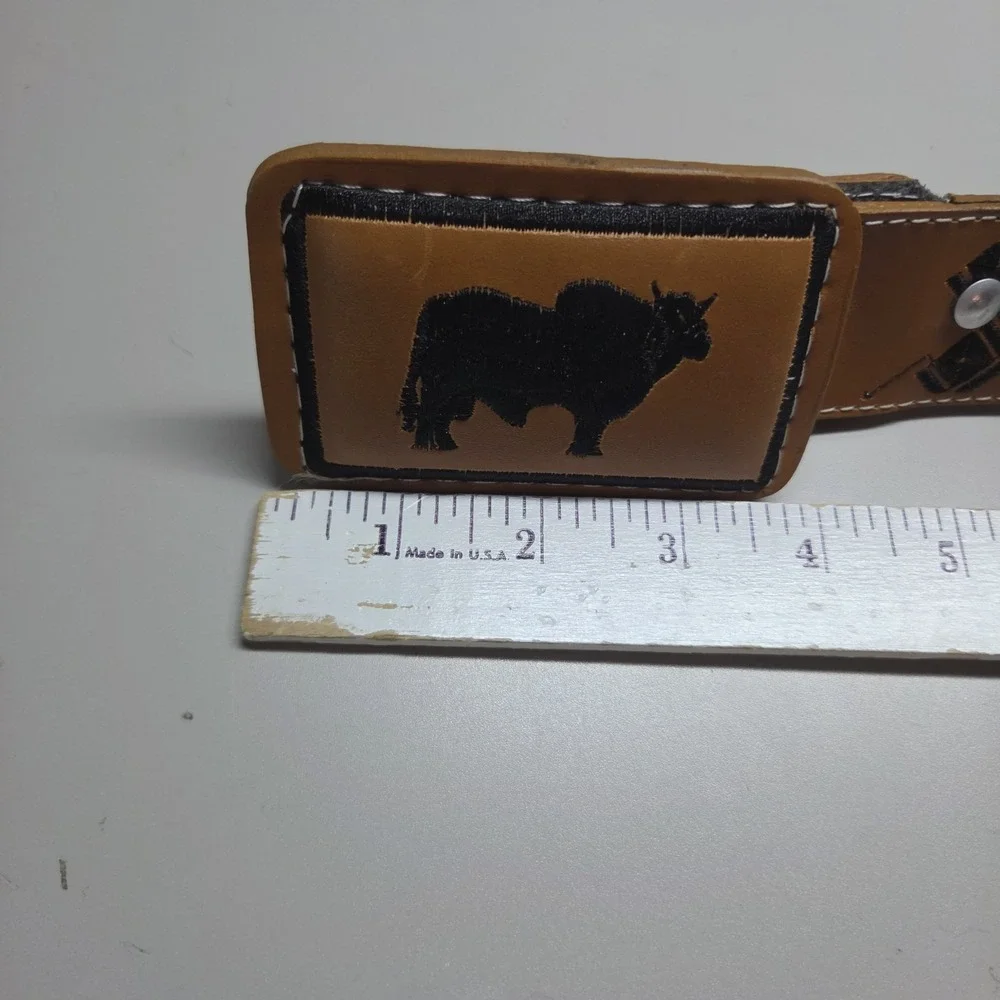 Brown Leather Western Embroidered Style Belt Bull Rodeo Toro